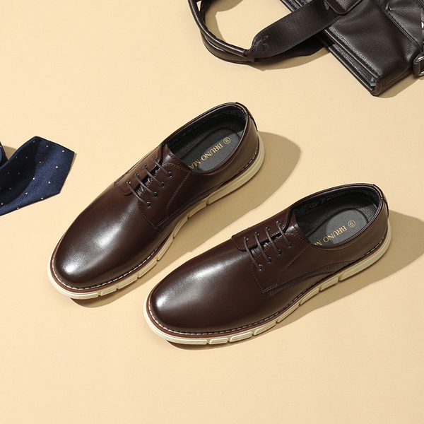 [CrossFlex NeatPolish] Men's Wide Plain-Toe Dress Sneakers - DARK BROWN - 1